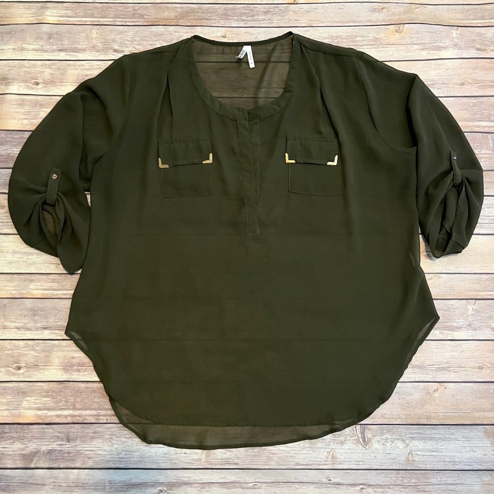 Pullover 3/4 Sleeve Blouse - Olive